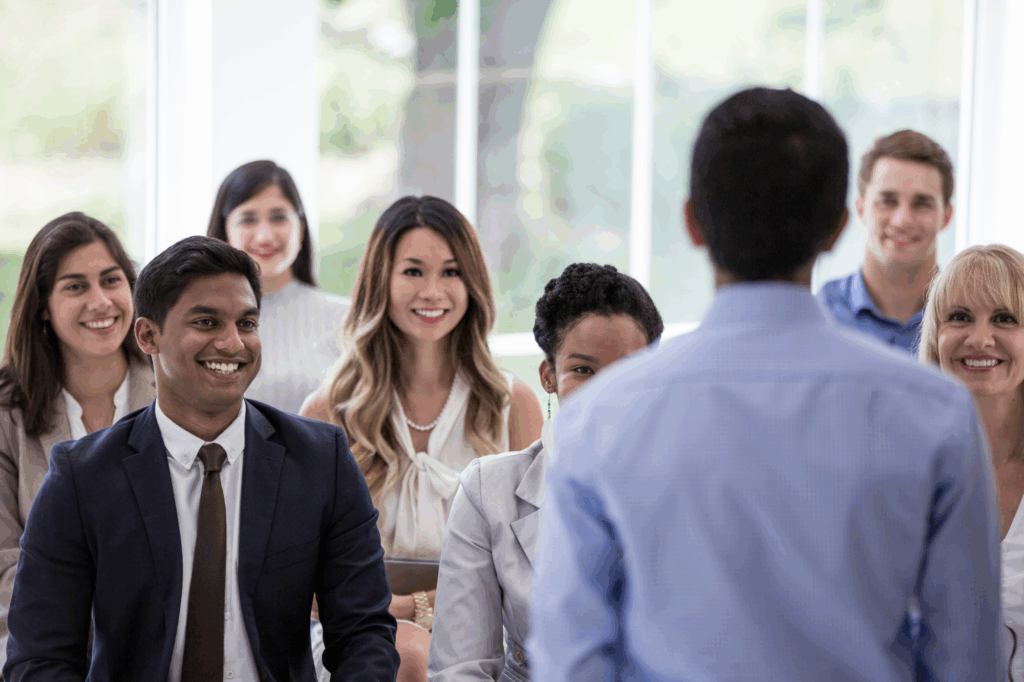 Happy Workers in a Meeting
